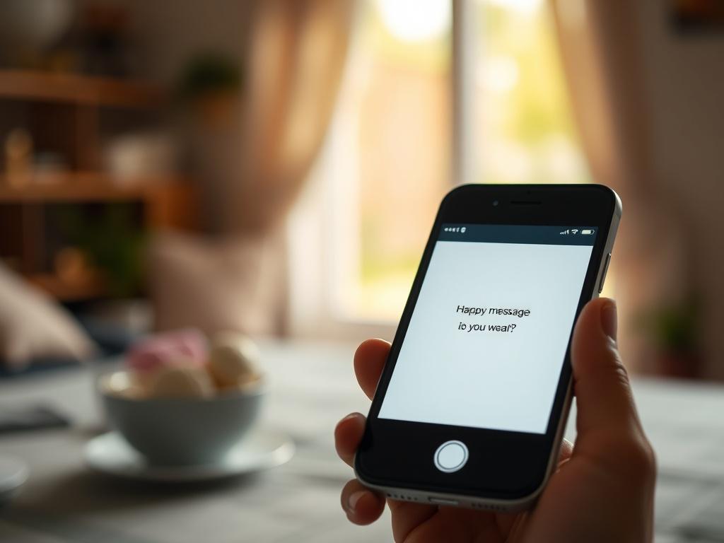 A close up of a smartphone displaying a cheerful message