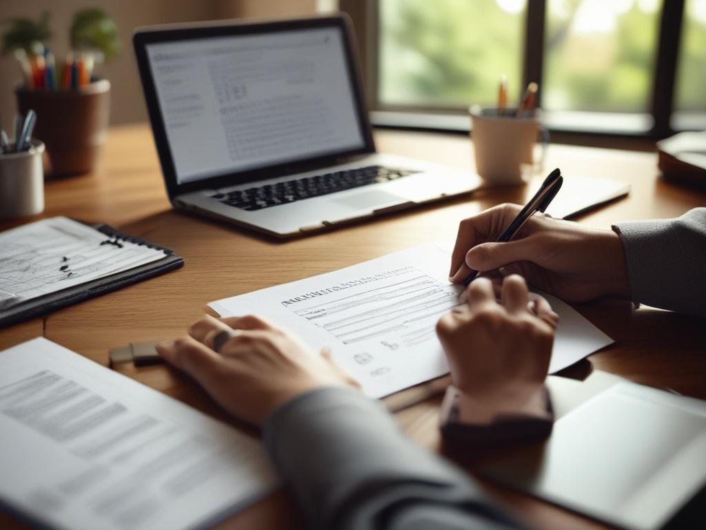 A close up shot of a person writing a financial