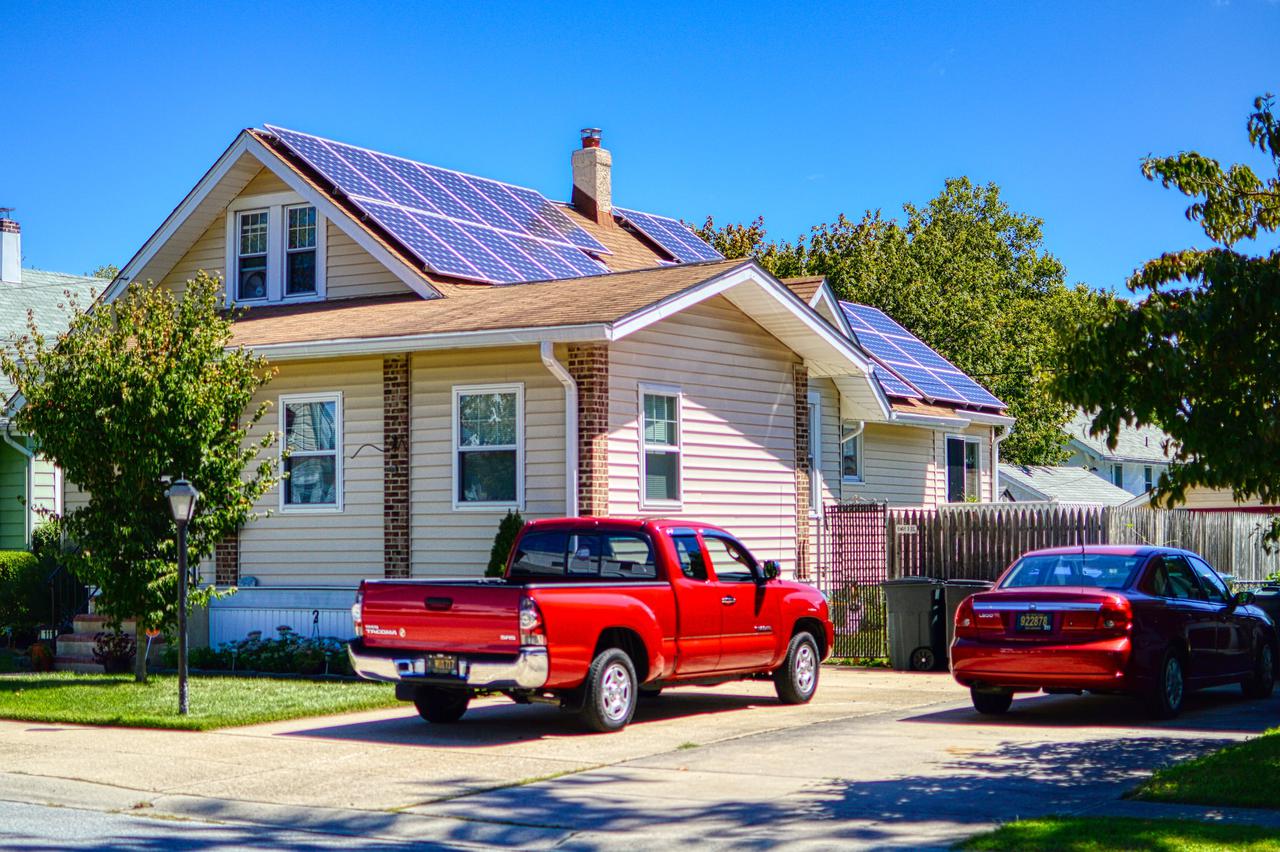 Solar panels capture energy from the sun.