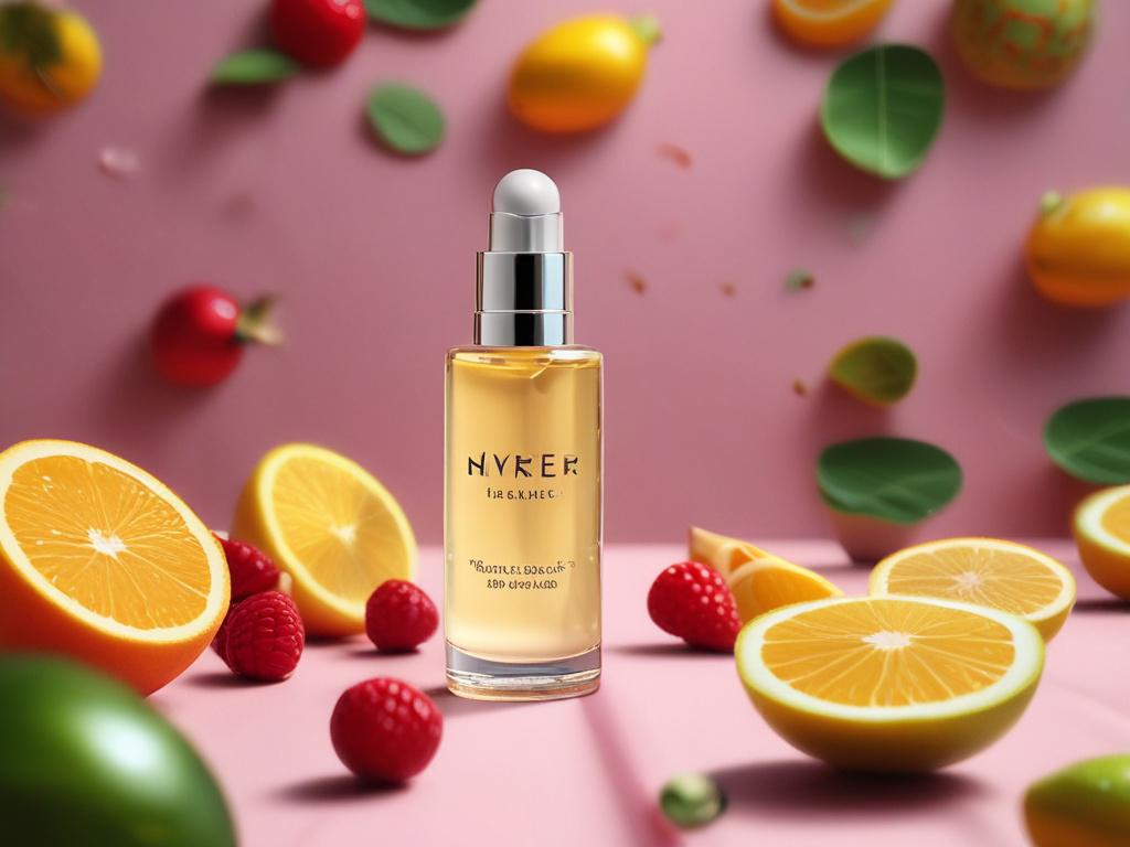A close up shot of a brightening serum bottle, showcasing