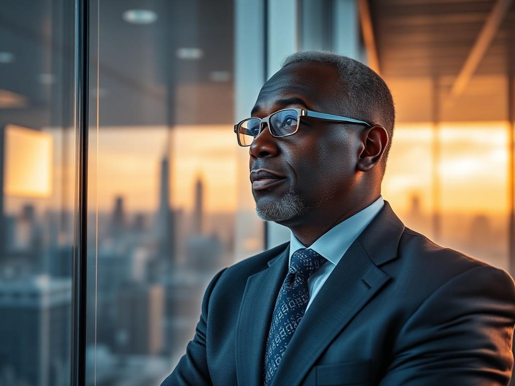 A close up shot of a confident business leader in