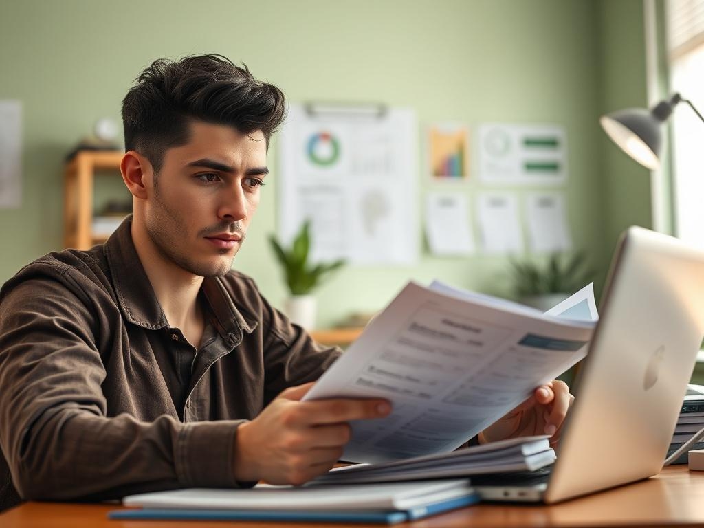 A close up shot of an individual studying financial materials