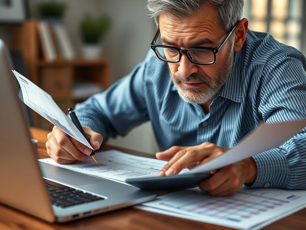 A close up of a person analyzing financial documents at