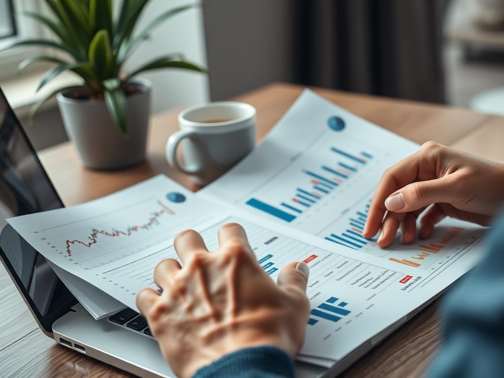 A close up shot of a person analyzing financial documents