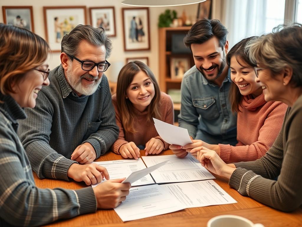 A close up shot of a family gathered around a