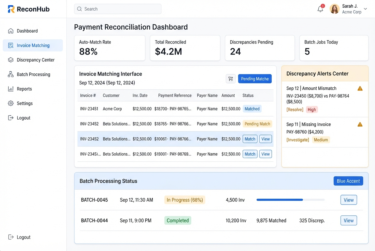 Invoice Reconciliation Dashboard interface