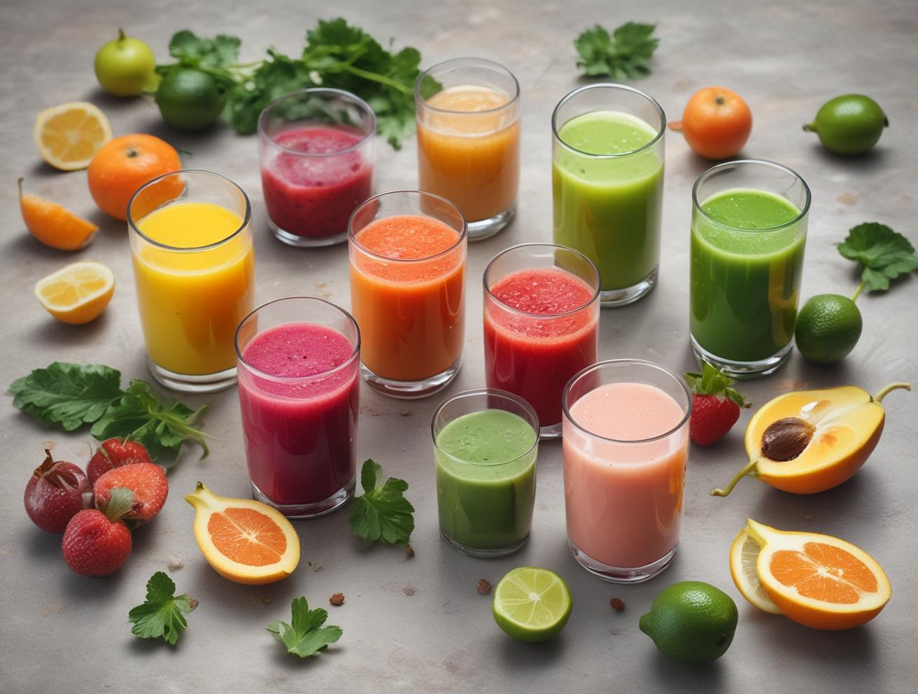 natural juice, healthy beverage, fresh ingredients, vibrant colors