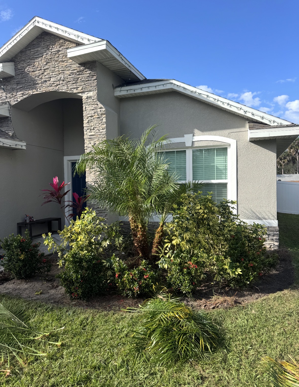 Before mulching and rock installation