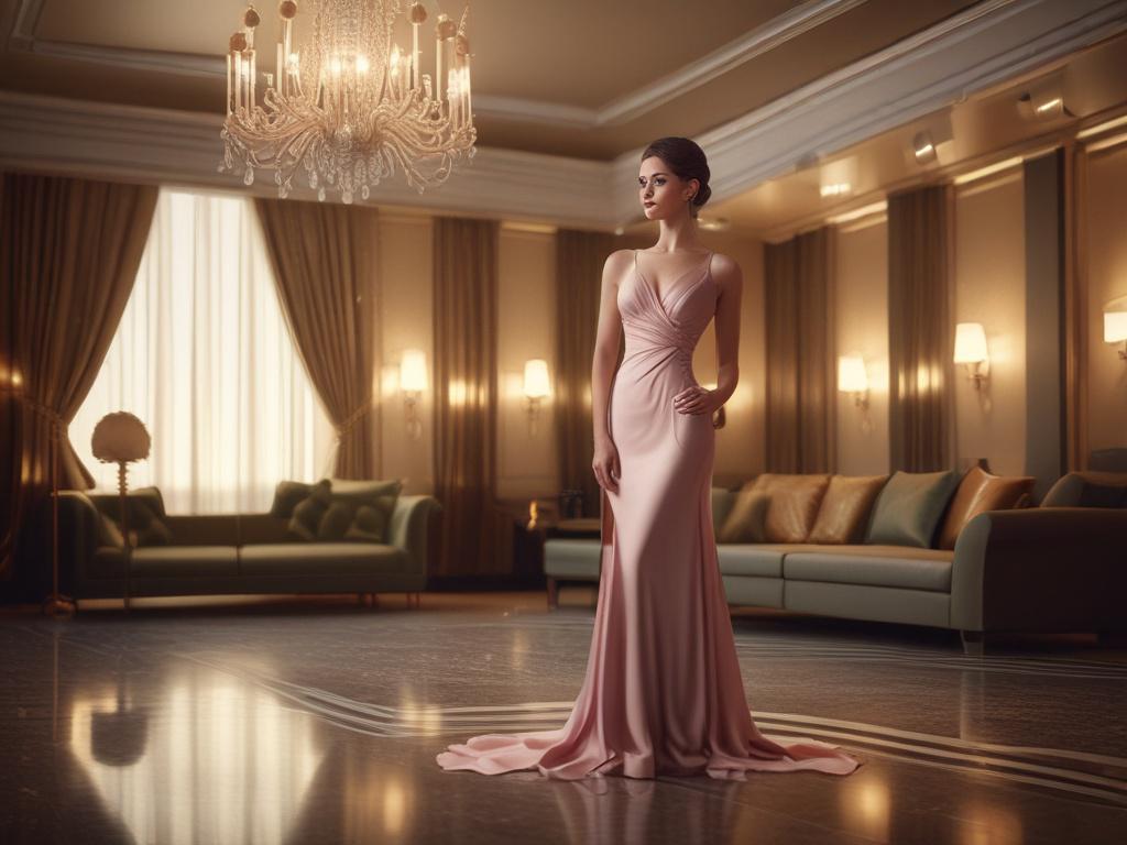 A glamorous and sophisticated young woman in an elegant evening