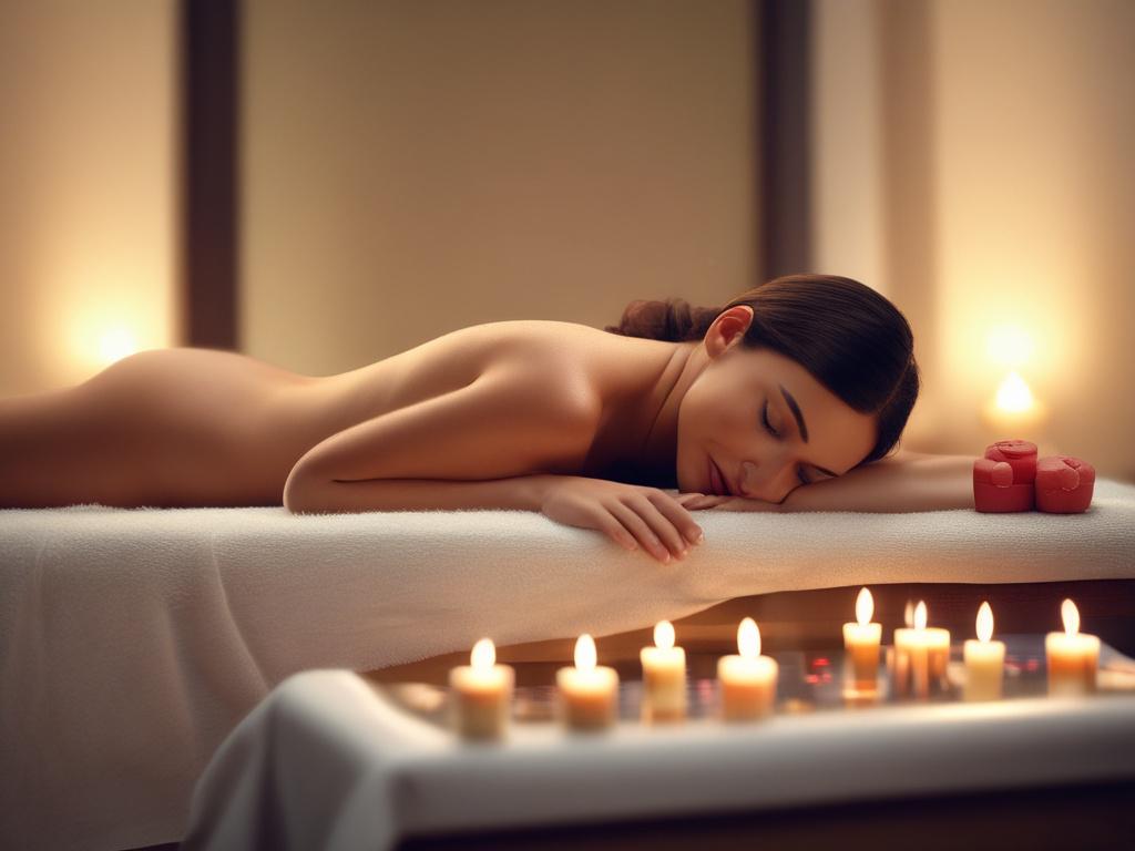 A serene spa setting with soft candlelight and calming colors