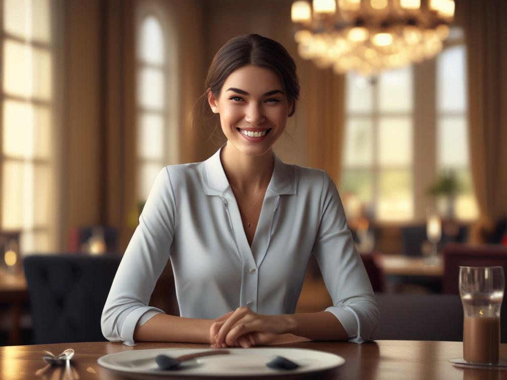 A stylish young woman dressed elegantly, sitting at a beautifully