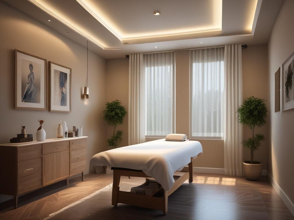 A high resolution of a serene and inviting massage room,