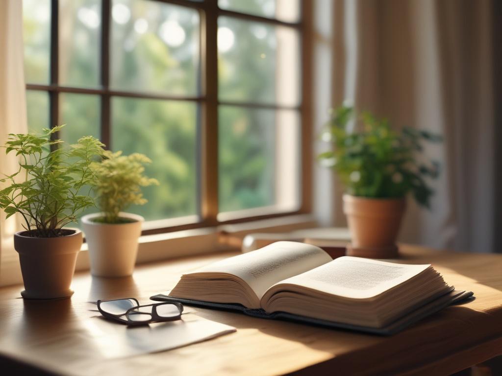 A serene study space featuring a single open Bible on