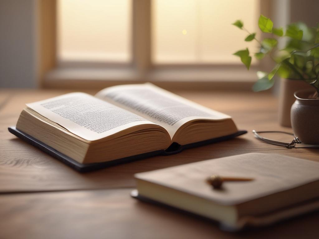 a peaceful study environment with a Bible and notebook on