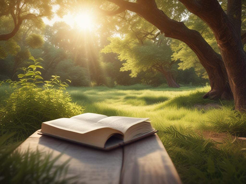 a serene outdoor study space with a Bible open to