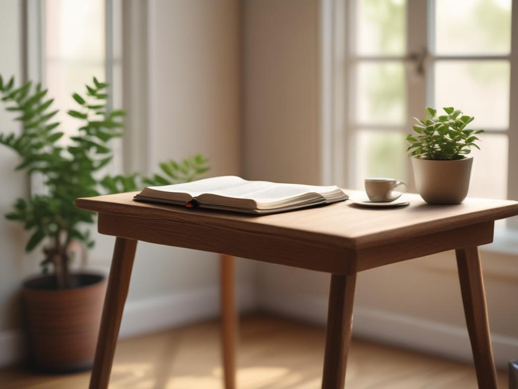 A serene study space with a wooden desk and an