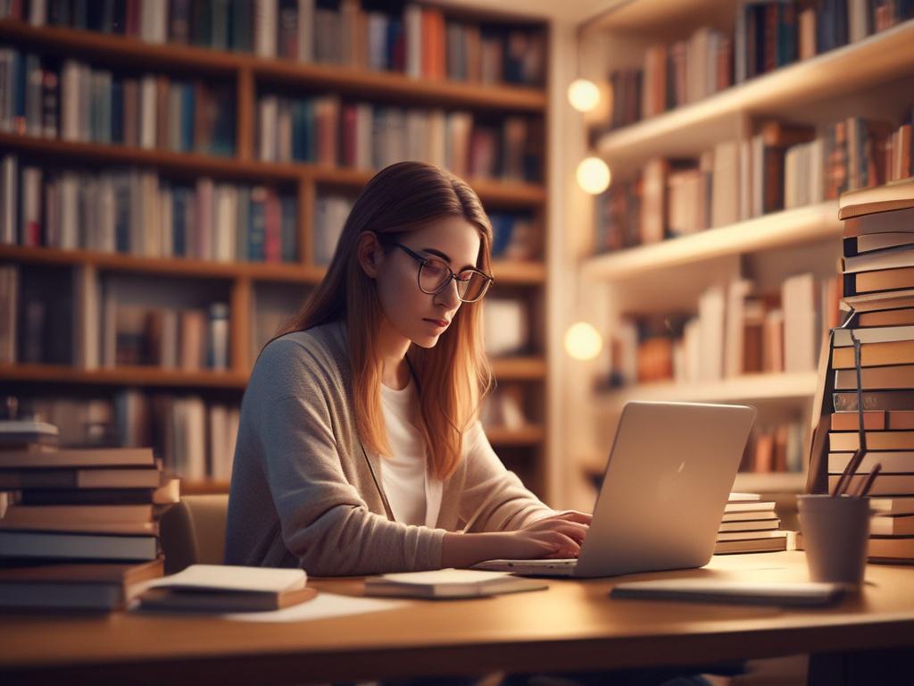a peaceful study environment with a student focused on a