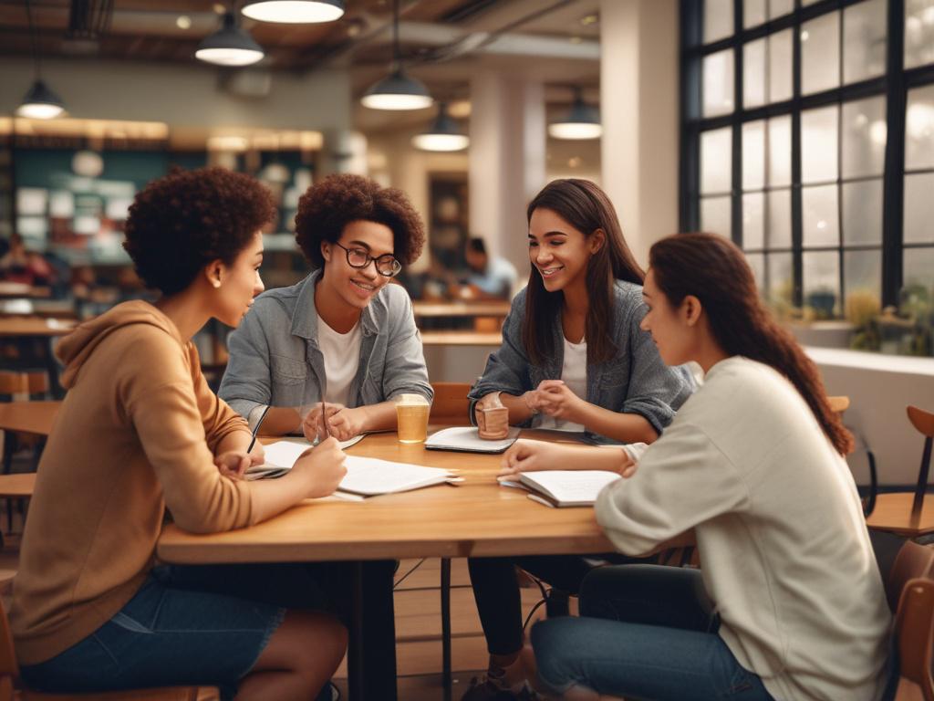 a group of diverse students engaging in a lively discussion,