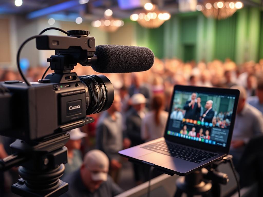 A high resolution close up shot of a livestream setup,