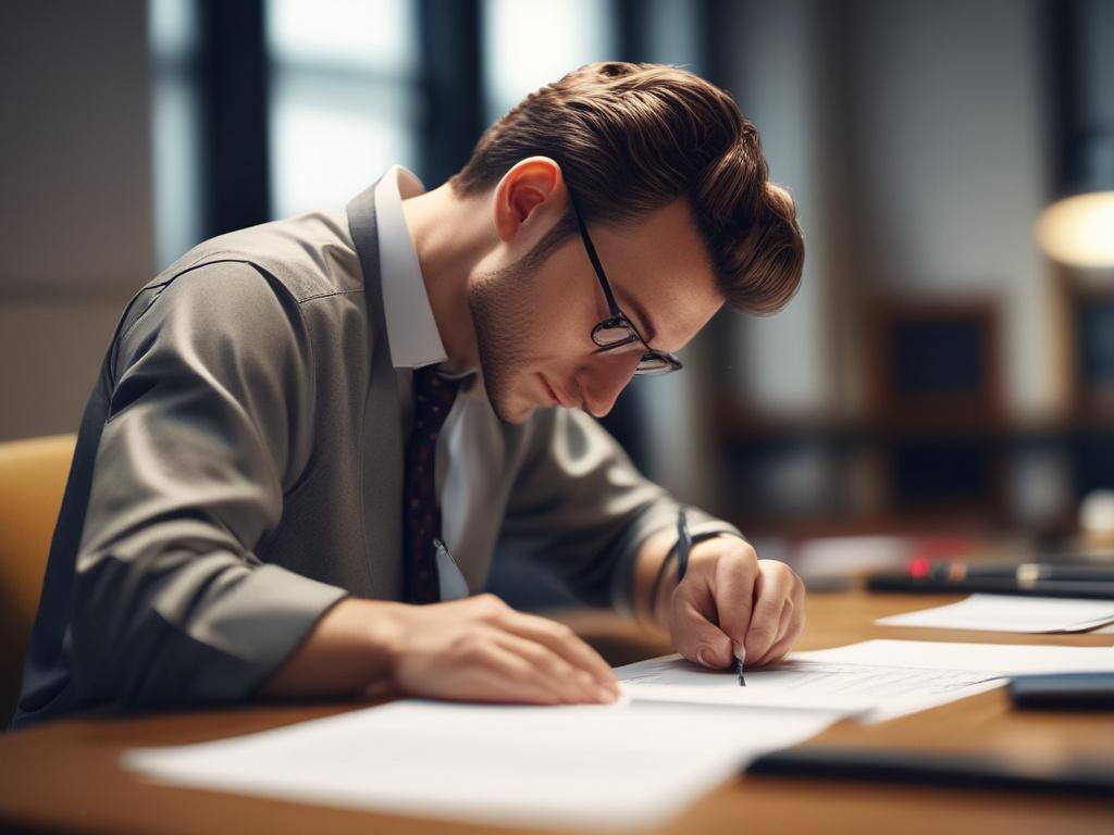 a close up of a professional signing documents in an