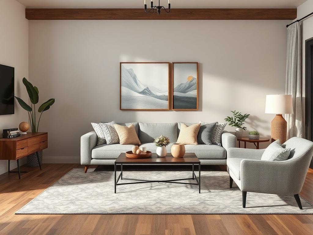 **AI Image Generation Prompt:**

Create a realistic high-resolution photo that captures the essence of an interior design blog titled "How to Choose the Right Interior Design Style for Your Home." Focus on a single, beautifully styled living room as the main subject. 

**Composition Details:**
- The image should have a simple and clear composition, showcasing the living room from a wide angle that highlights its elegant design.
- Use a clean, unobtrusive perspective that emphasizes the careful arrangement o