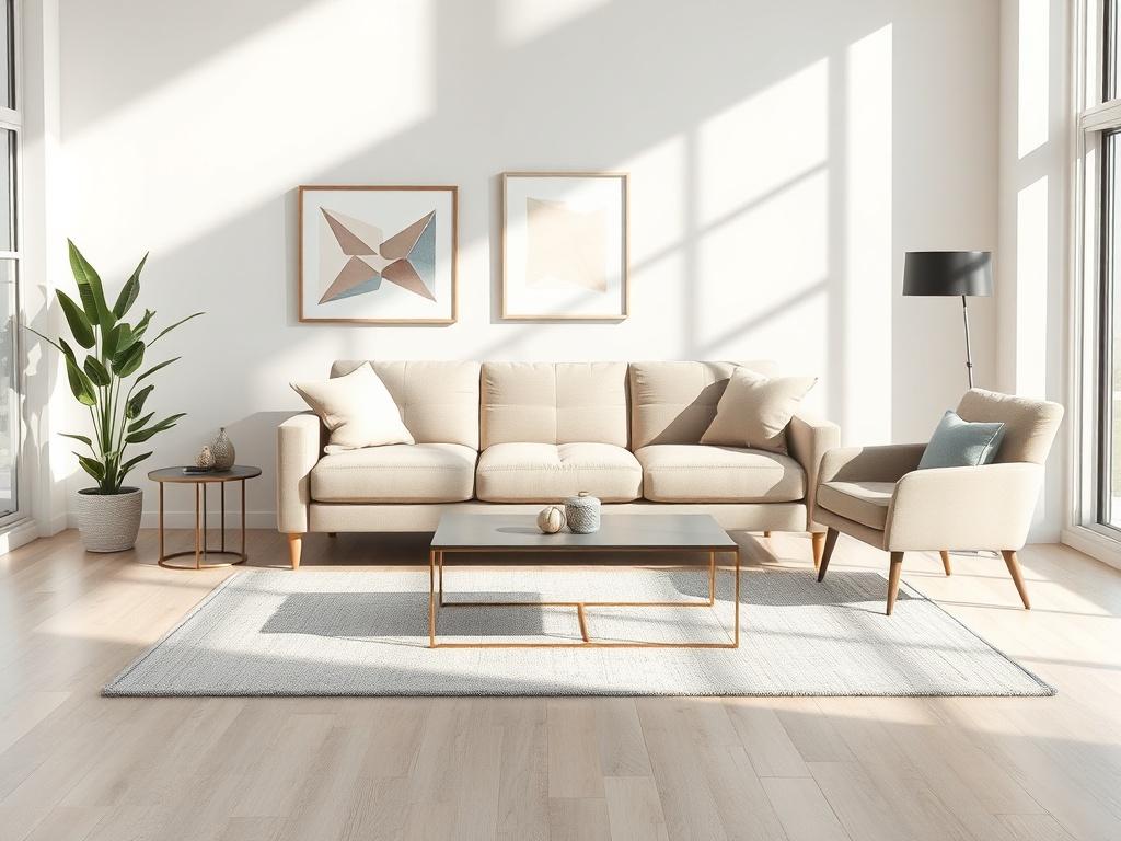 **AI Image Generation Prompt:**

Create a realistic high-resolution photo that encapsulates the theme of effective space planning in interior design. The composition should focus on a well-designed living room that highlights optimal use of space. 

**Subject Matter:** Position a single, stylish sofa in the center of the image, accompanied by a sleek coffee table and a cozy armchair to its side. Arrange this furniture thoughtfully to create an inviting atmosphere that illustrates how every inch can be utili