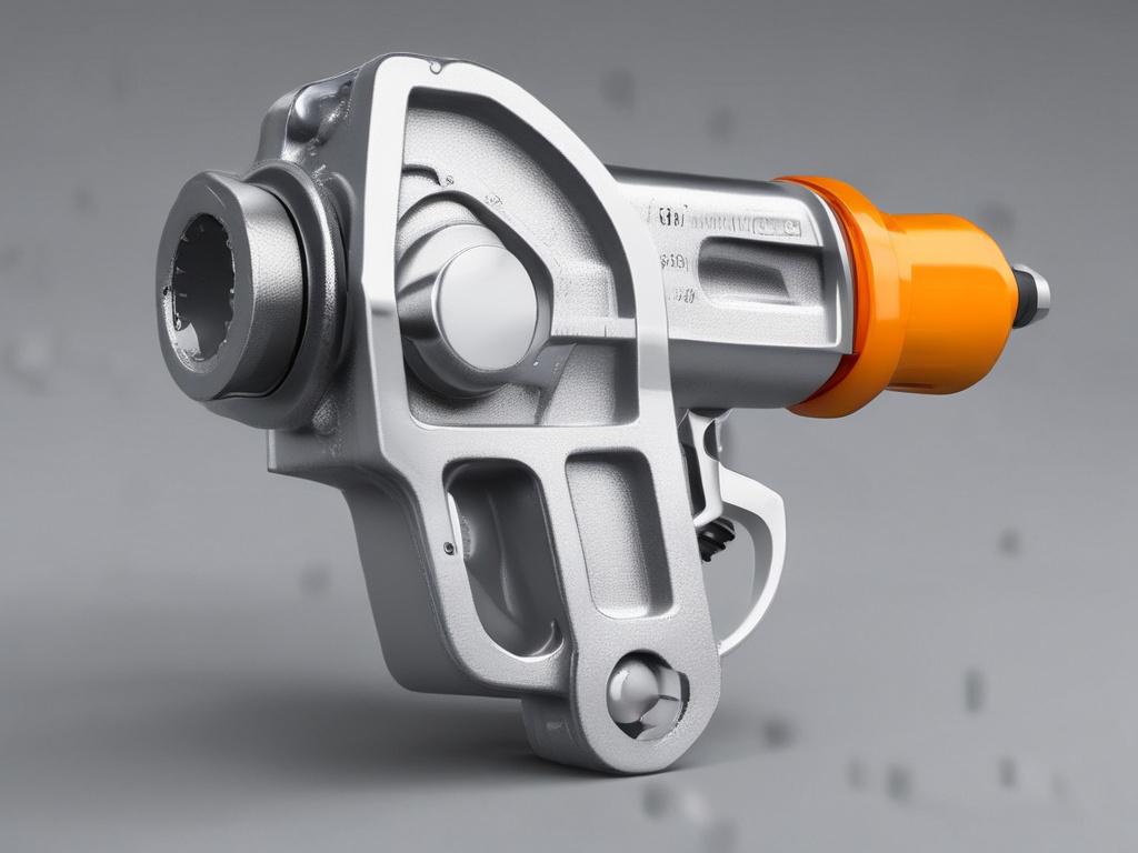 close-up of a hydraulic torque wrench, realistic high-resolution, focus on the wrench head, simple background, 45mm f/1.2 lens style
