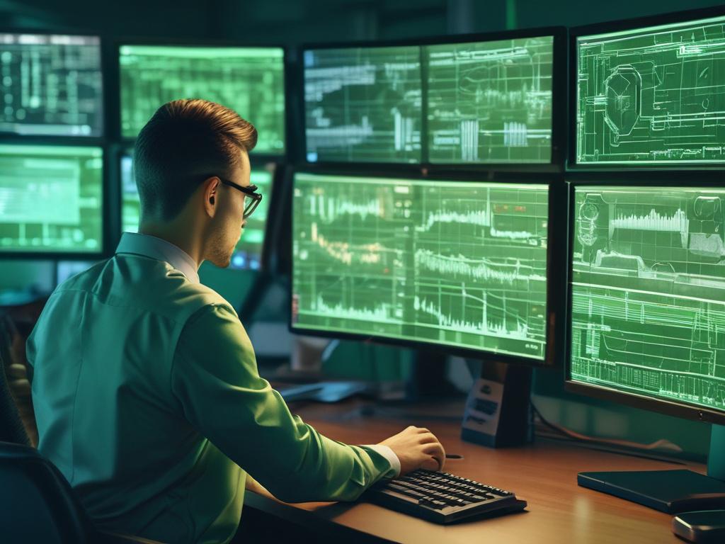 A hyper realistic close up of a cybersecurity expert analyzing