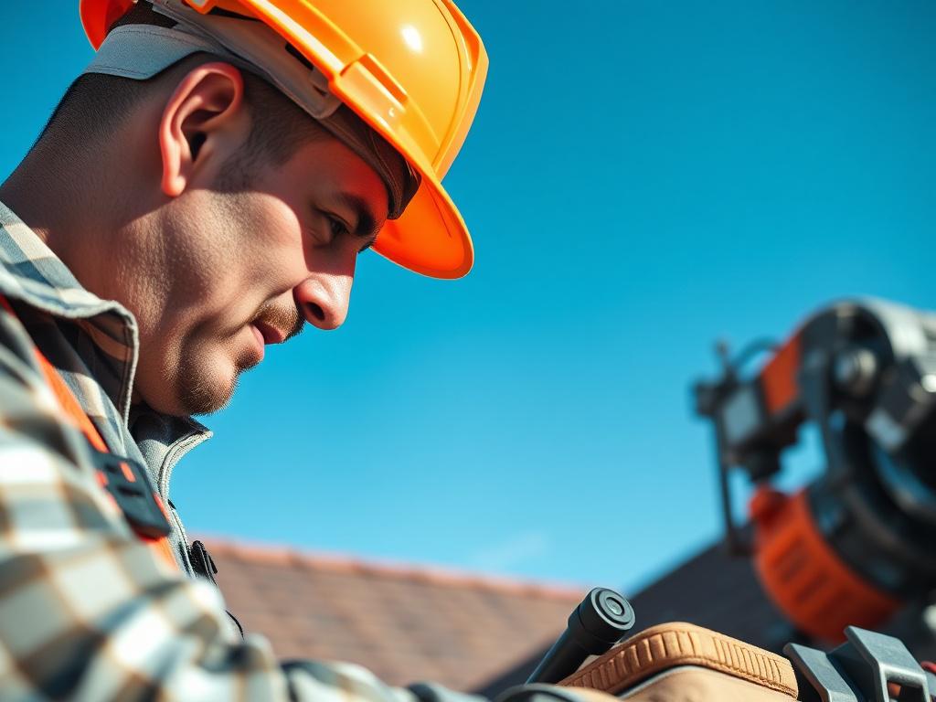 A close up shot of a professional roofing contractor inspecting