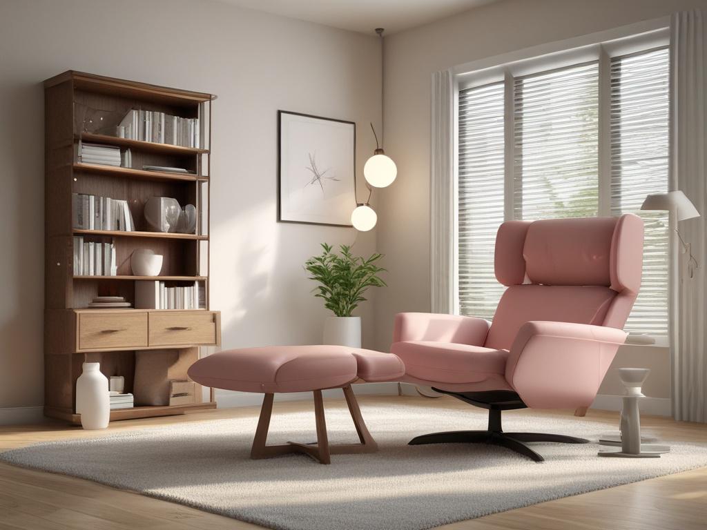 a tranquil hypnotherapy room with a comfortable recliner, soft lighting,