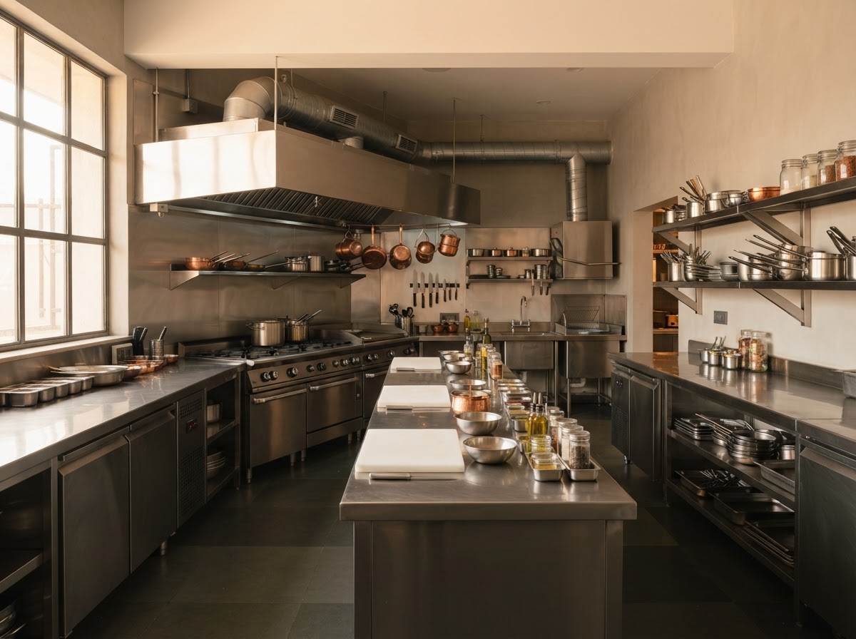 Clean, carefully planned commercial kitchen installation