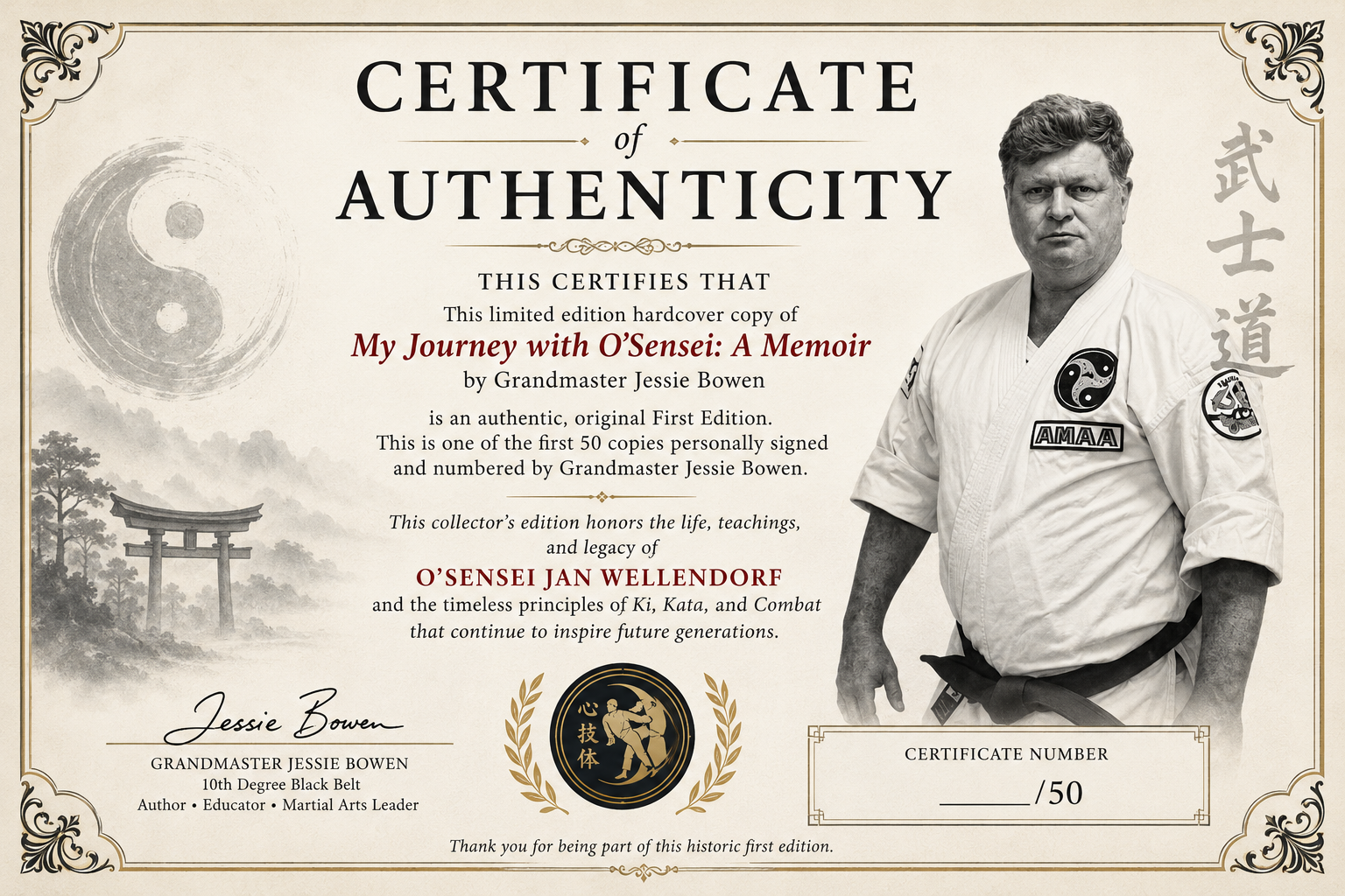 Certificate for first 50 hardcover purchasers