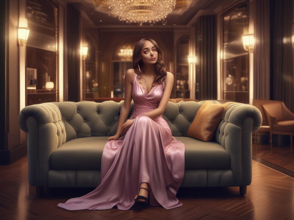 A beautiful woman with flowing hair, wearing an elegant evening