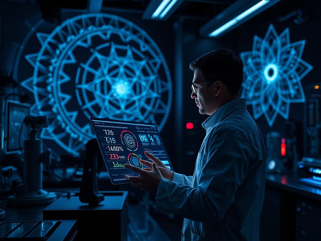 A high resolution image of a futuristic laboratory with advanced