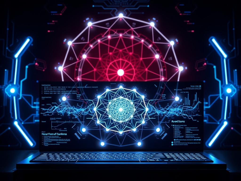 A high-tech, futuristic interface showcasing the Hexara Core platform of Araxeh Technologies. The composition features glowing blue and silver accents on a dark background, highlighting the complex algorithms and data visualizations. The setting includes harmonic geometric visuals like the Flower-of-Life and Tesla-spiral in the background, enhancing the advanced tech theme. The image should portray a sense of innovation and cutting-edge technology.