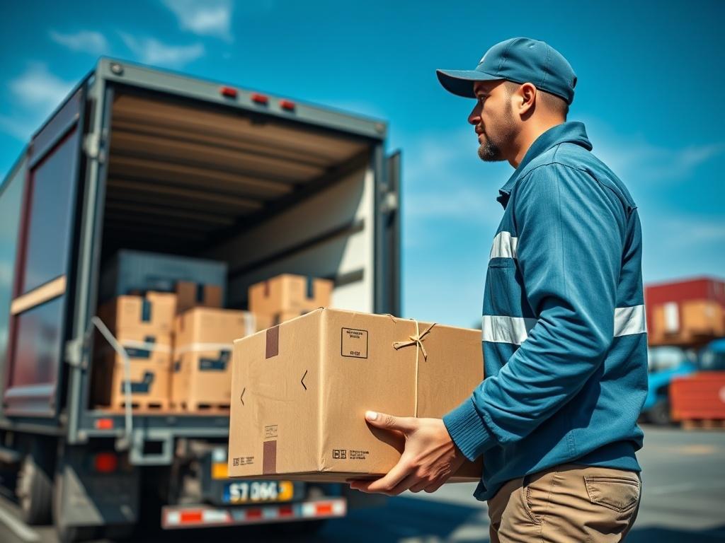 A close up shot of a professional delivery person loading