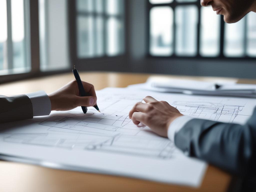 A close up shot of a structural engineer analyzing blueprints