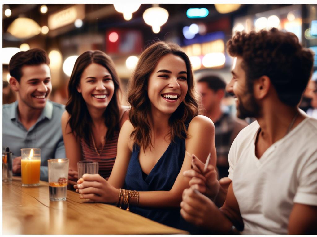 A lively scene featuring a group of friends enjoying a