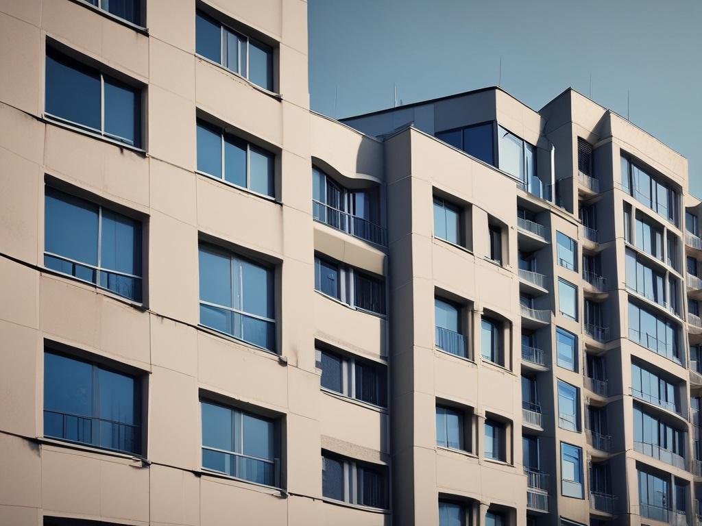 A detailed view of a modern apartment building with a