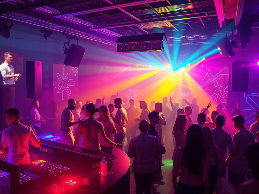 A realistic high resolution of a vibrant club scene, showcasing
