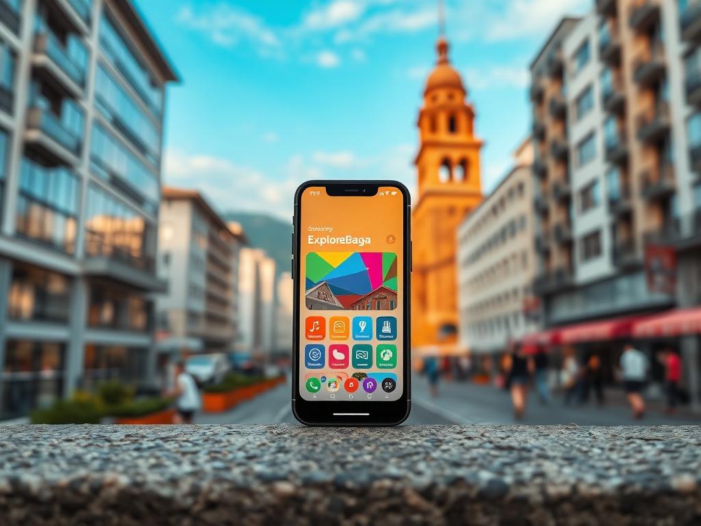 A realistic high resolution of a smartphone displaying the ExploreBaga