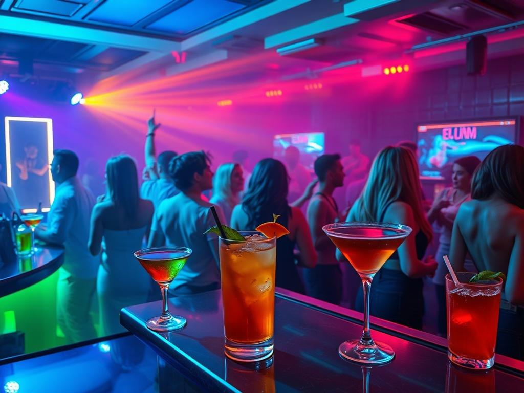 A vibrant club scene with people dancing and enjoying themselves,
