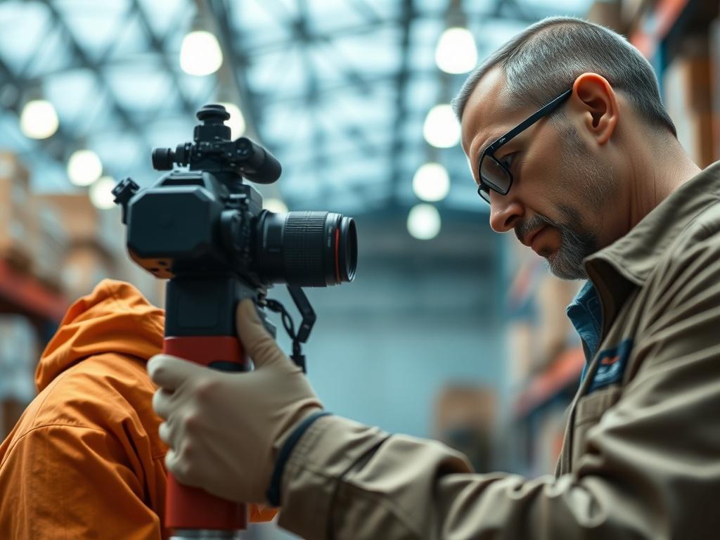 A hyper realistic close up shot of a professional inspecting