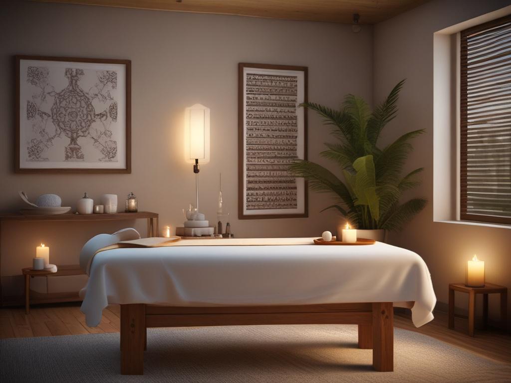 A serene setting with a massage table in a softly