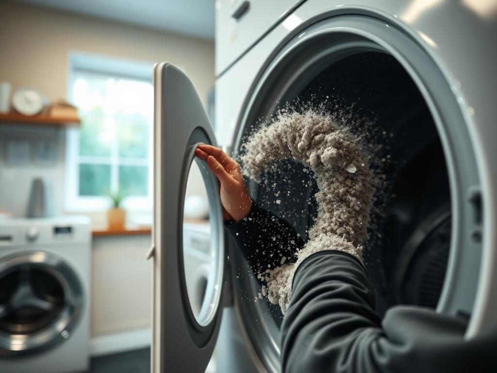 A realistic image capturing a technician cleaning a dryer vent,