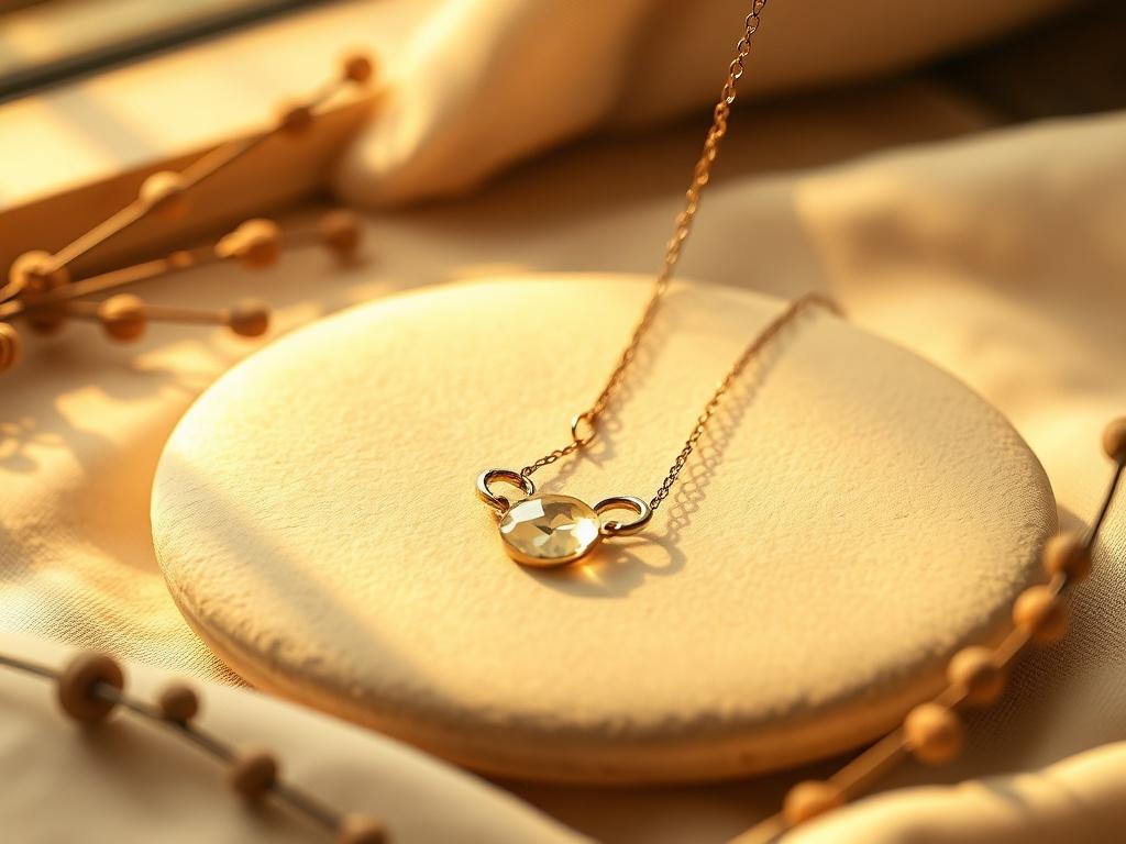 A high resolution of a delicate sustainable necklace displayed on