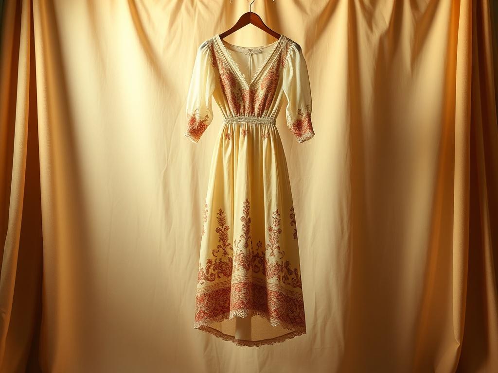 A high resolution of a vintage dress hanging gracefully on