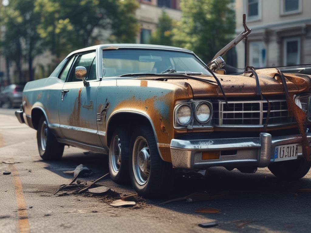 realistic close up of a tow truck inspecting damage on