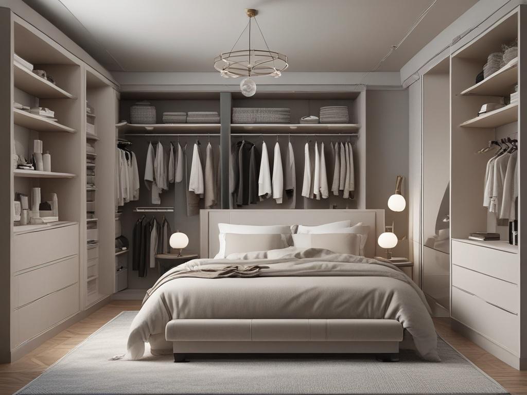 stylish bedroom makeover, custom closets, modern lighting