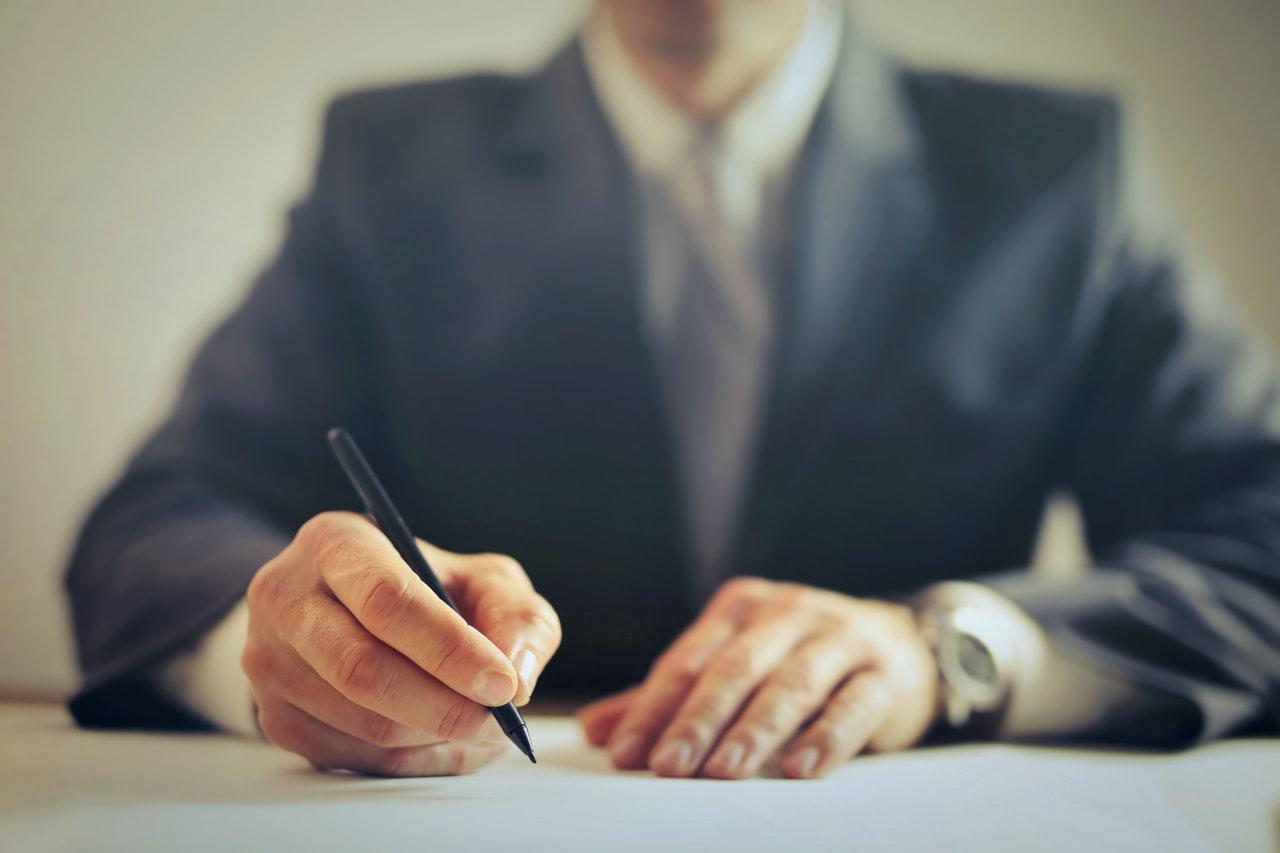 Slip and fall lawyer working on client's case.